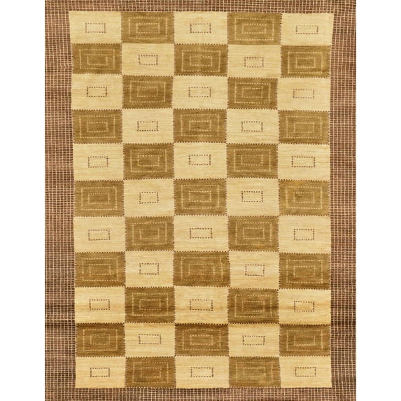 Ahgly Company Machine Washable Indoor Rectangle Abstract Orange Area Rugs, 7' x 9'