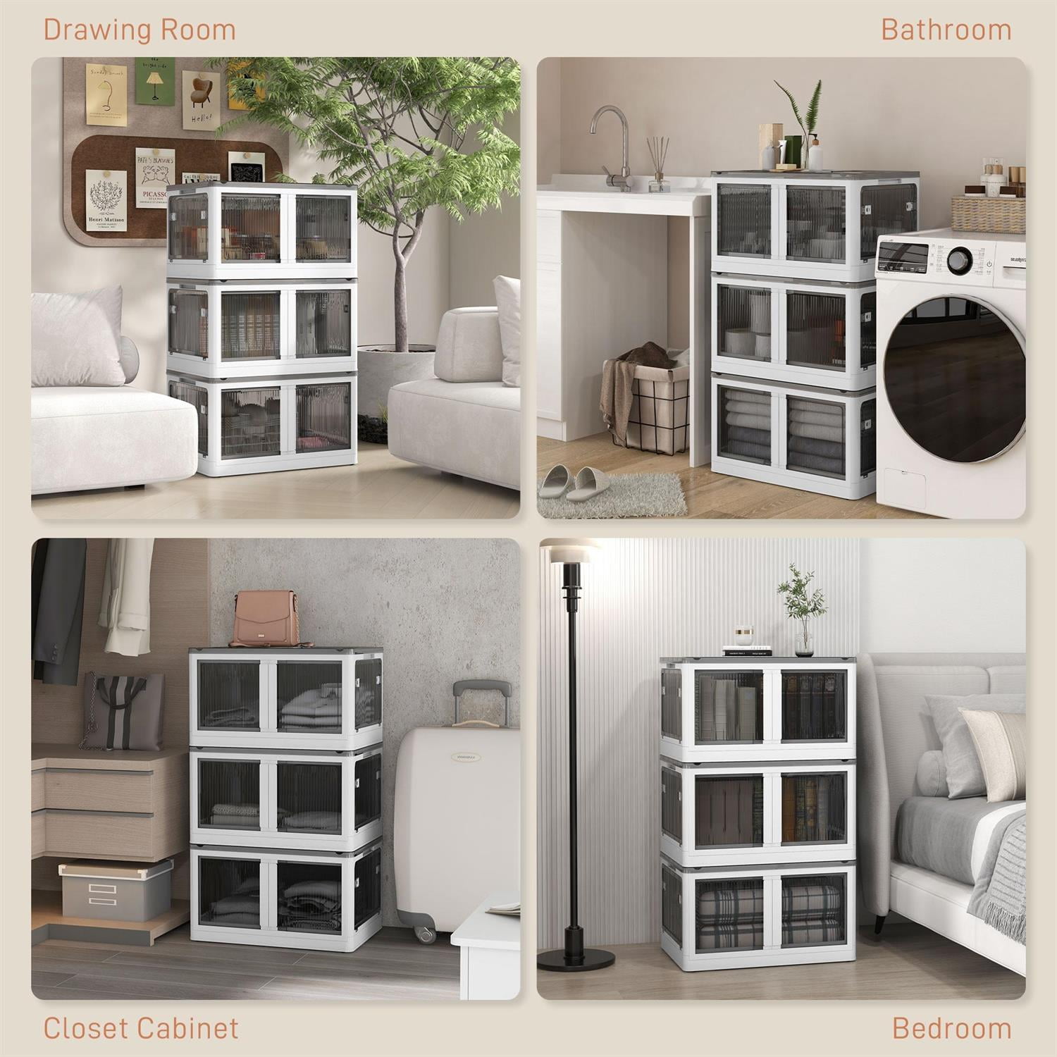 Demi Bonn 23" 3 Packs of Collapsible Storage Bins with Wheels and Lids, Stackable, Portable Design for Home Organization, 18 Gallon Capacity, White