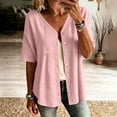 thumbnail image 2 of Stamzod Shackets for Women Casual V Neck Button Down Shirt Tops Summer Beach Short Sleeve Shacket Pink B S, 2 of 7
