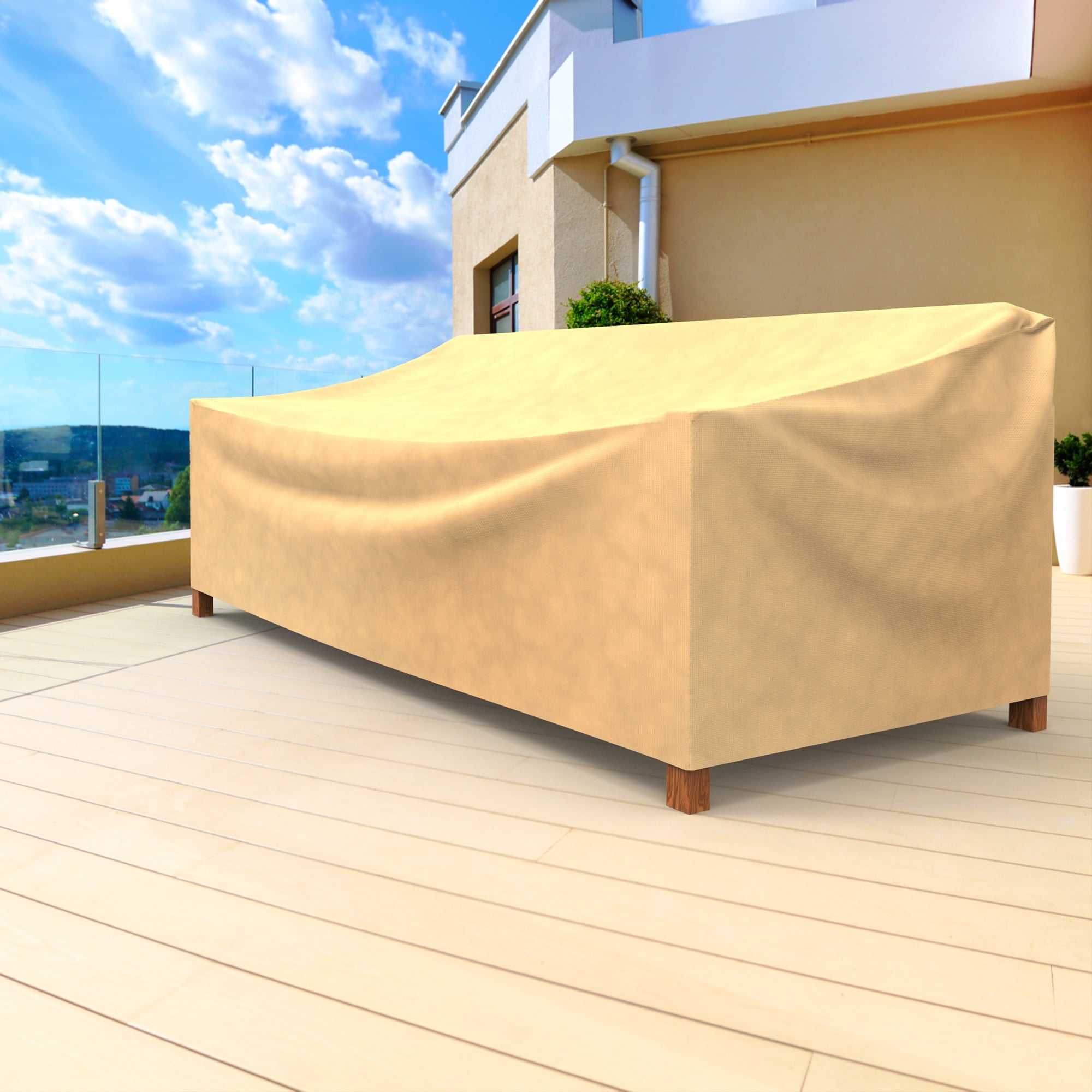 Budge XLarge 88"W 36"Deep Beige Patio Sofa Cover, All-Seasons