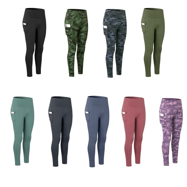 Pantalones deportivos para mujer Leggings de yoga Bolsillo de cintura alta con estampado de camuflaje