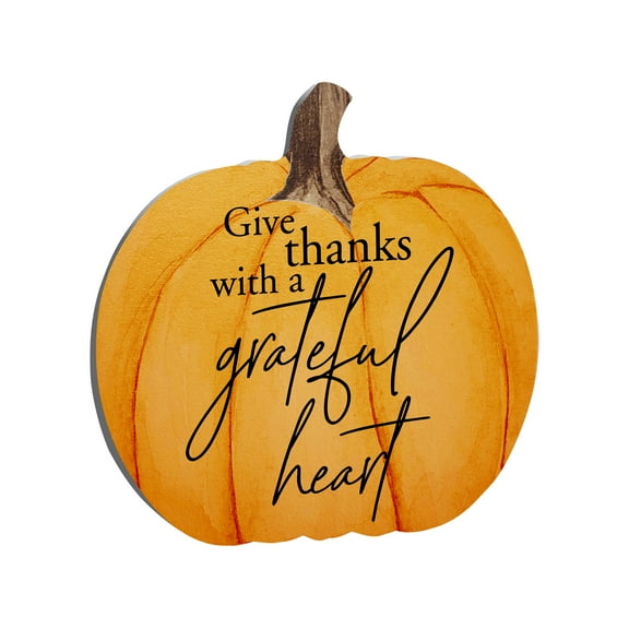 LifeSong Milestones Wooden Tabletop Pumpkin Decorations - Give Thanks (Orange)
