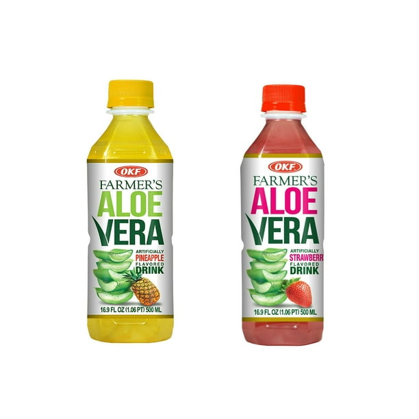 OKF Farmer's Aloe Vera Drink, Pineapple and Strawberry, 16.9 Fluid of 20 each) -