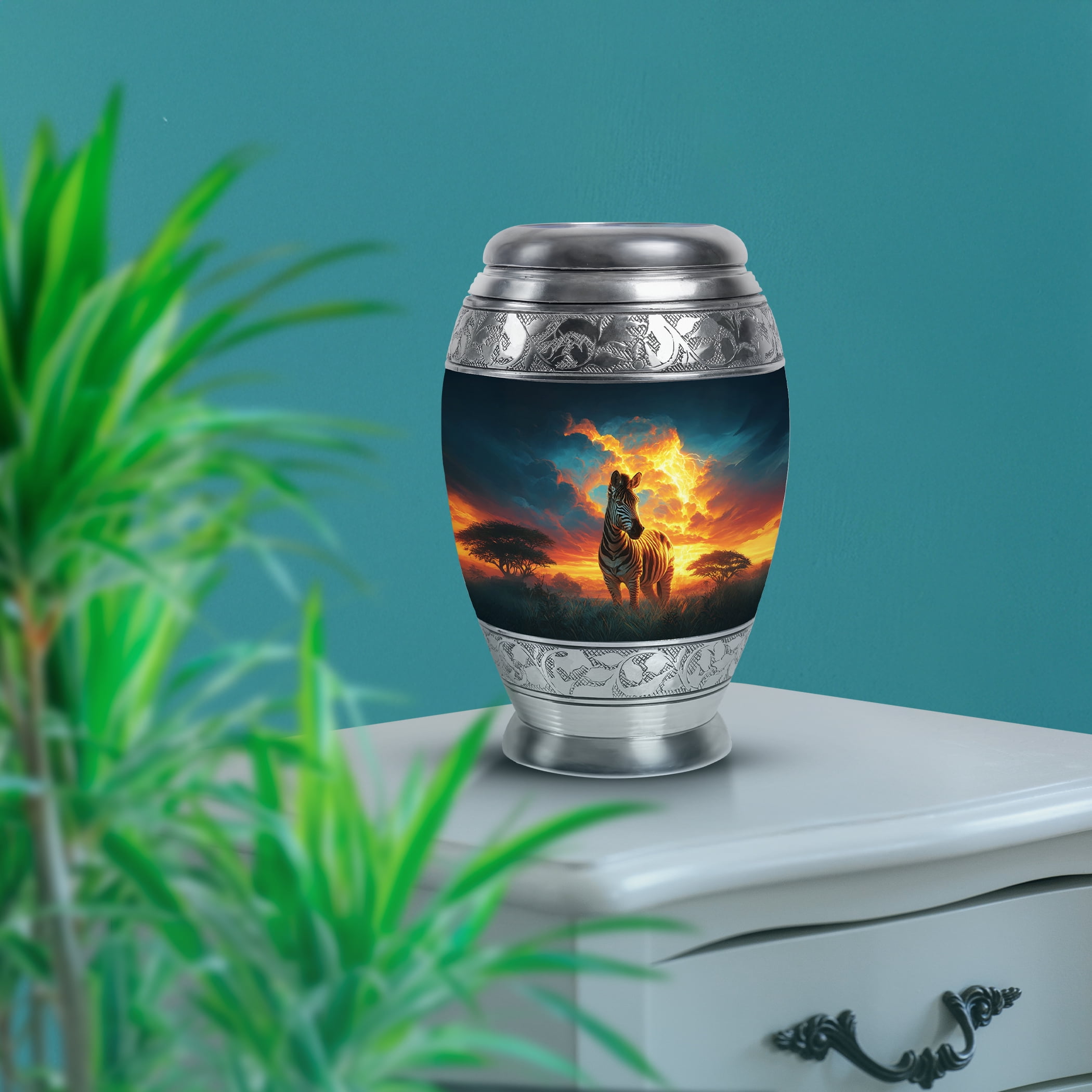 SABURIAL Zebra Ashes Urns - Large Decorative Urns - 10 Inch - Large With Velvet Bag - Cremation For Ashes - Urn For Brother & Sister - Memorial Urn For Adult