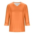 thumbnail image 4 of Womens Tops 3/4 Length Sleeve Summer Tunic T Shirts Ladies V-Neck Dressy Casual Ruffle Sleeve Blouses Orange M, 4 of 7