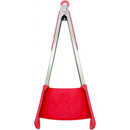 

Creative food holder 2 in 1 spatula and tongs multifunctional non-stick silicone spatula kitchen food grade heat resistant Stainless Steel Frame (Red 12 in)
