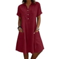 thumbnail image 2 of SAWOBUUN Women Cotton Linen Shirt Dress Short Sleeve Collar Washed Crinkle Loose Midi Dresses Summer Casual Tunic Dress with Side Pockets, 2 of 7