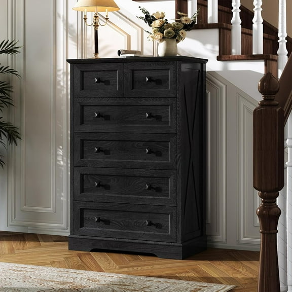 Tall Retro Black 6 Chest of Drawers