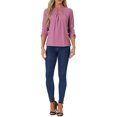 thumbnail image 2 of CURVOSPORT Camisa Elegante para Mujeres, Top de Oficina con Abertura, Frente Plisado, Manga 3/4, Blusa de Chifón, Talla XS, Púrpura Ciruela, 2 of 6