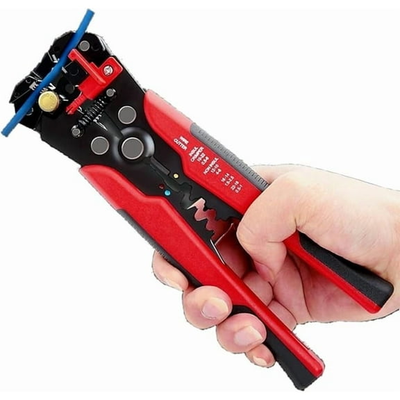 OFEFE 5 in 1 Self-Adjusting Wire Stripper Cutter,Multi-Functional Wire Crimping Tool Wire Pliers for Wire Stripping,Crimping,Cutting,10-24 AWG,0.2-6.0mm²,(Red)