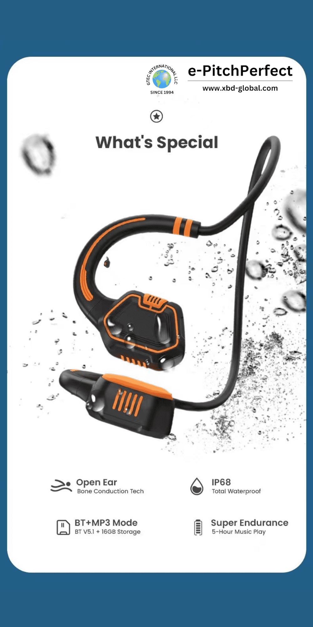 ePP-BC-S6 SWIMMING, Bone Conduction military grade, open ear, sport headphones, Bluetooth 5.3, IPX8 design (Full water proof) Sold 32,000+ worldwide