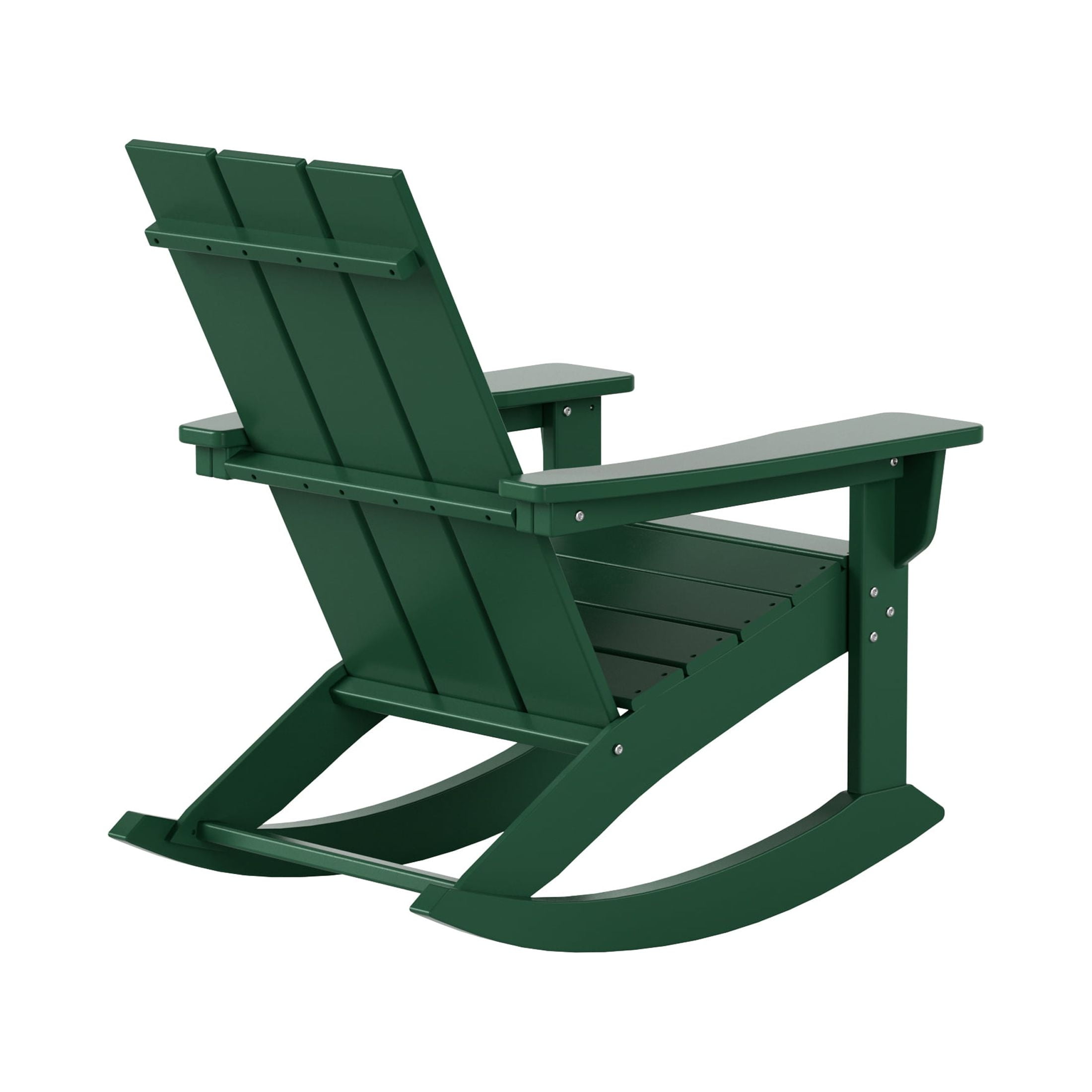 WestinTrends Ashore 3 Piece Patio Rocking Chair Set, All Weather Poly Lumber Adirondack Rocker Bistro Set Porch Patio Chairs Set of 2 with Large Side Table, Dark Green
