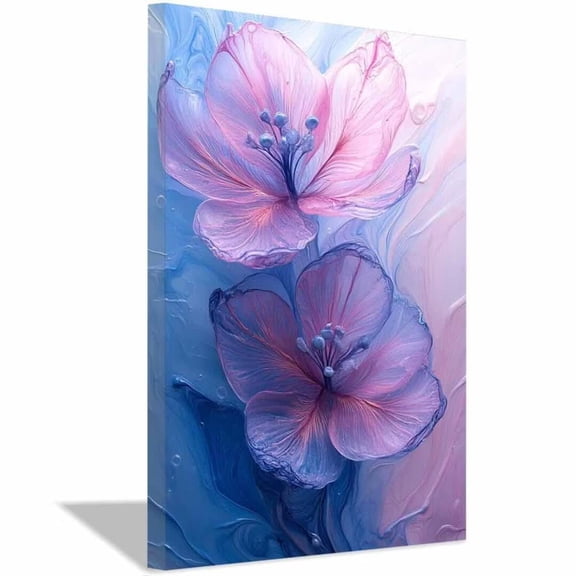 Mudket Framed,Canvas Wall Art,Ready to Hang,Abstract Floral Canvas Print,Modern Botanical Wall Decor,Colorful Flower Wall Art, for Bedroom Living Room Bathroom Office Decor - 12"L x 8"W