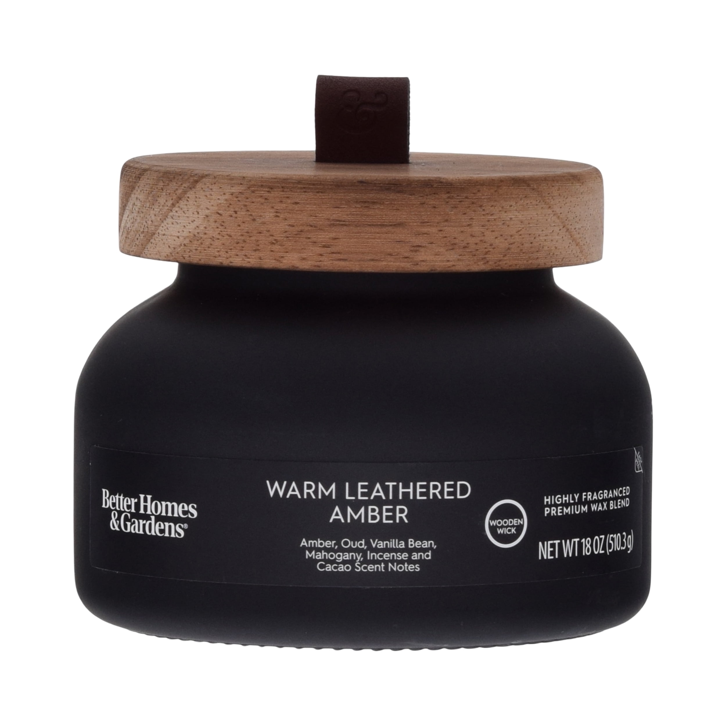 Better Homes and Gardens Warm Leathered Amber Scented Wooden Wick Bell Jar Candle 18oz.