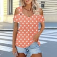 thumbnail image 2 of Stamzod Fashion Cold Shoulder Short Sleeve Crewneck Summer Tops Casual Loose Fit Graphic Tee Top Loungewear Beach Vacation Clothes for Women Orange B M, 2 of 6