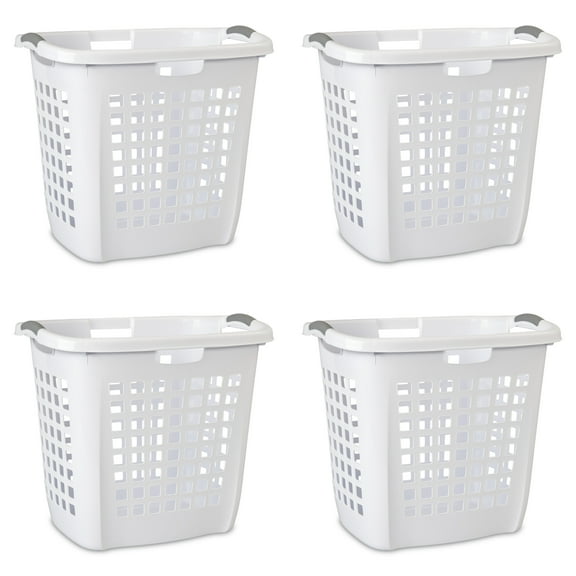Sterilite Ultra™ Easy Carry Plastic Laundry Hamper w/ Sturdy Rim and Handles, White, Pack of 4