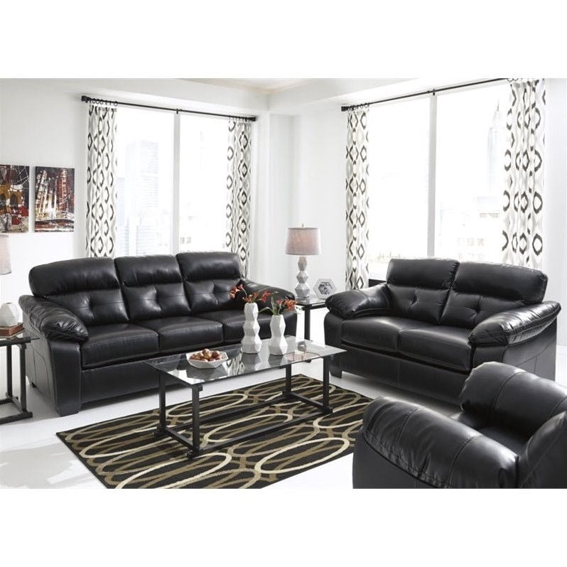 Ashley Bastrop 3 Piece Leather Sofa Set in Midnight - Walmart.com
