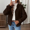 thumbnail image 5 of Wutalume Women's Plush Jacket, Casual Solid Color Hooded Drawstring Jacket, Jacquard Design for Fall and Winter, Soft and Warm, Perfect for Relaxed Fit and Comfort,Coffee 2XL, 5 of 7