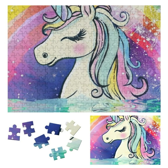 Shiartex Unicorn Rainbow Magical Print Wooden Jigsaw Puzzle Challenging Difficult Wood Puzzles for Adults - Gift for Family Friends 300 PCS