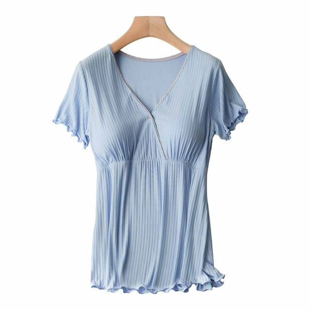 LSLJS T-Shirts d'Allaitement de Maternité à Manches Courtes pour Femmes, Hauts de Maternité ( TTTG, Bleu )