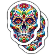 Colorful Day Of The Dead Skull Stickers Set, Sugar Skull Sticker, Vikindle Sticker, Stickers For Tablet, College Gift, Scrapbook Stickers, Gratitude Stickers, Quote Stickers