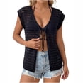 thumbnail image 2 of Xdegoge Beach Coverups for Women Sleeveless Crochet Cardigan Vest Front Tie Open Stitch Knit Shawl Sheer Bikini Cover Up Resort Wear, 2 of 8