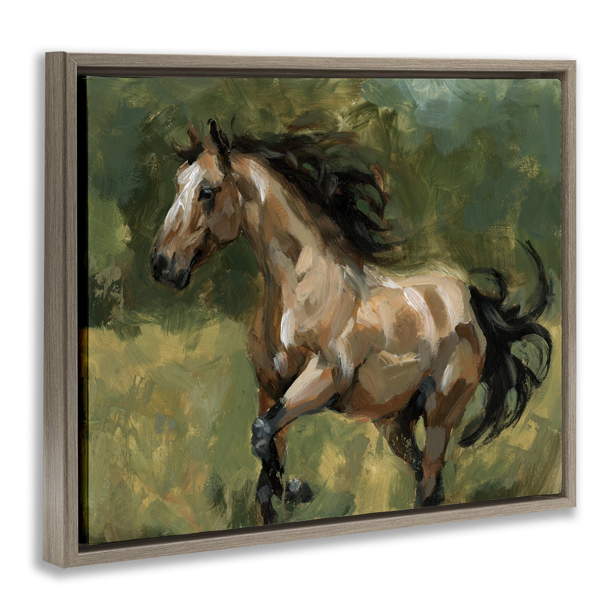 Stupell Industries Brown Mare Painting Animals Painting Brown Floater Framed Canvas Art Print Wall Art, 31 x 25