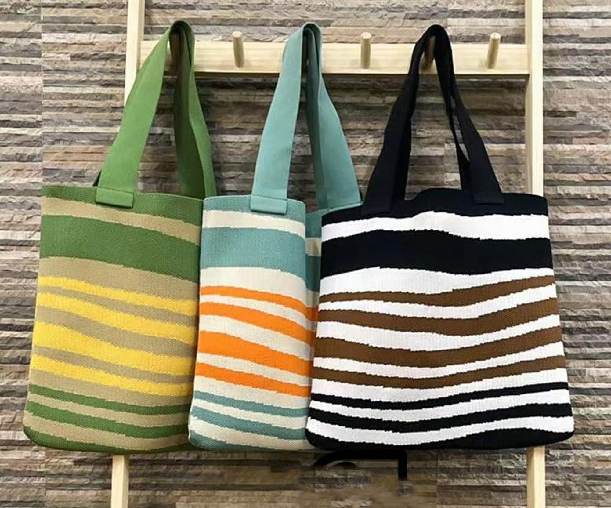 Kukuzhu Crochet Tote Bag for Women Small Cute Stripe Knitted Bag Colorful Pouch Aesthetic Knit Purse Hand Shoulder Bag