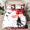 thumbnail image 2 of Homewish Ukiyoe Style Twin Sheet Sets,Jalan Samurai Twin Fitted Sheet,Red Maple Laves Flat Sheet For Men Women,Super Cozy Room Decor,3-Piece, 2 of 7
