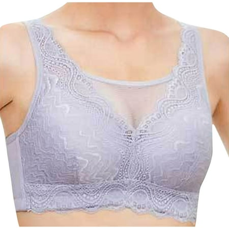 Gnurob Womens Push Up Bra Lace Plus Size Brassiere Wireless Bralette Widen Band Bras Lightly Lined Cups Bralettes Comfort Breathable lingerie for Ladies Clearance Saving Gray Large