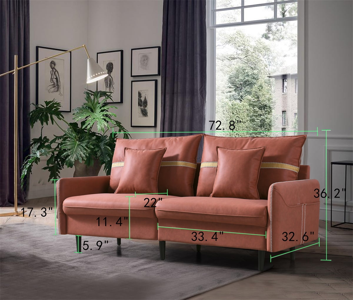 Resenkos 3-Seat Sofa Couch, Tufted Love Seat with 2 Pillows, Orange Resenkos 3-Seat Sofa Couch, Tufted Love Seat with 2 Pillows, Orange