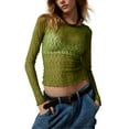 thumbnail image 2 of Women Y2k Lace See Through Long Sleeve Tees Sexy Slim Fitted Crop Top Solid Color Stretchy Fashion Shirts Outfit, 2 of 5