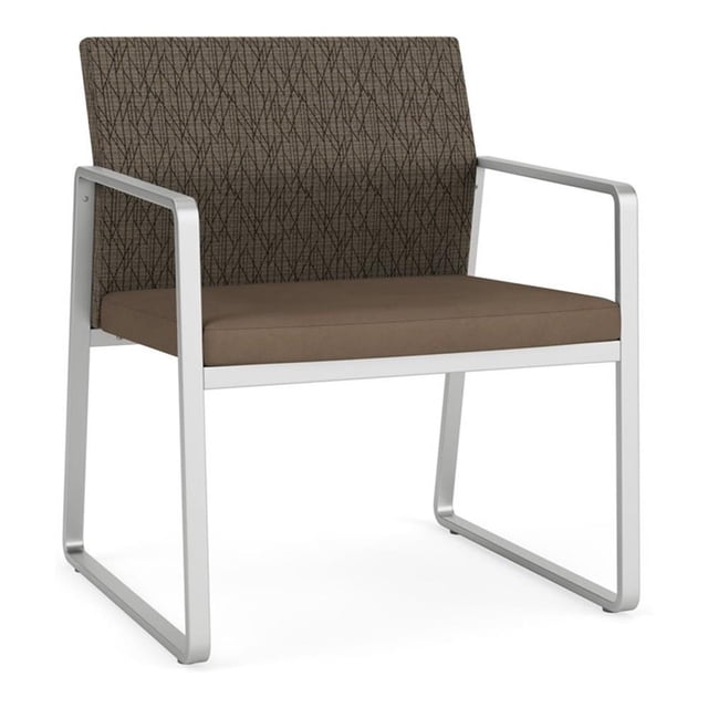 Fauteuil d'Invité Surdimensionné Gansett pour Réception et Attente / Acier Argenté / Brun / Brun