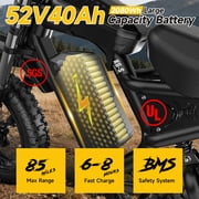 HiKeep 1500W/3000W Peak Off-Road Electric Bike for Adults, 52V 40Ah UL Battery, 20x4 Fat Tire Dirt Ebike, 40MPH E-Mountain Bike, 40-85 Miles Range, UL 2849