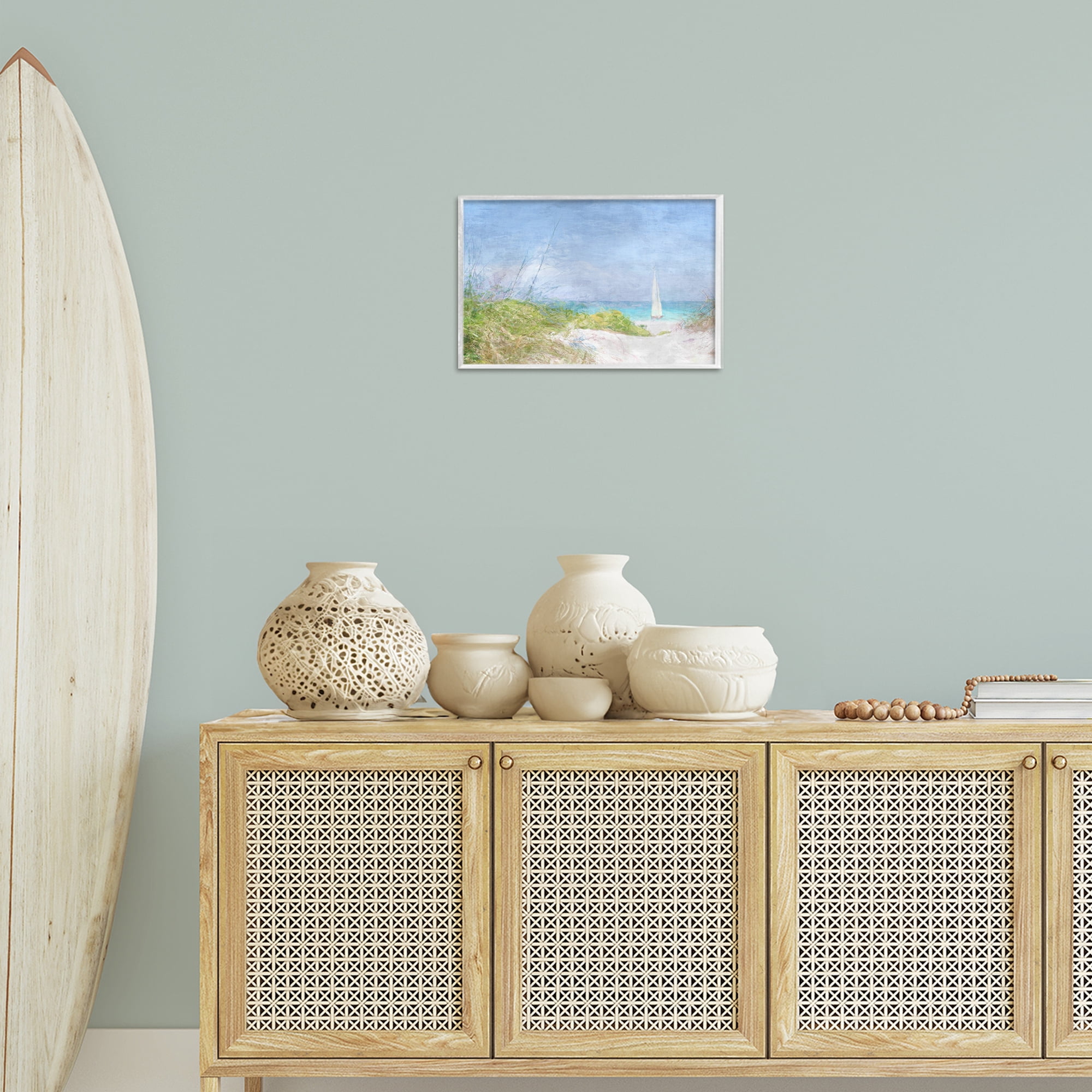 Stupell Industries Solitary Yacht Seascape Coastal Painting White Framed Art Print Wall Art, 18 x 12