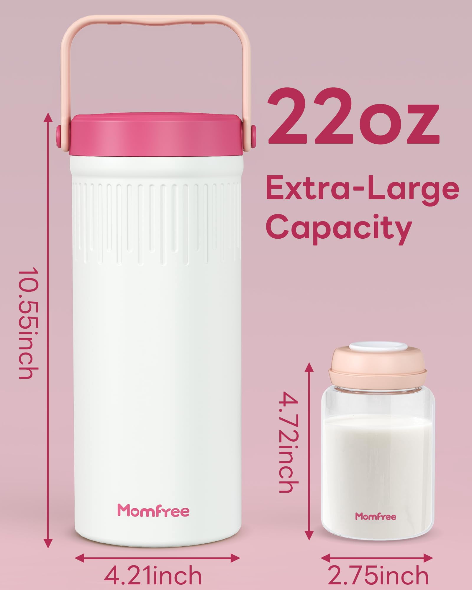 Momfree 22oz Portable Breast Milk Cooler, 24H 360° Continuous Cooling, Stainless Steel Breastmilk Chiller with 2 BPA-Free Bottles for Travel