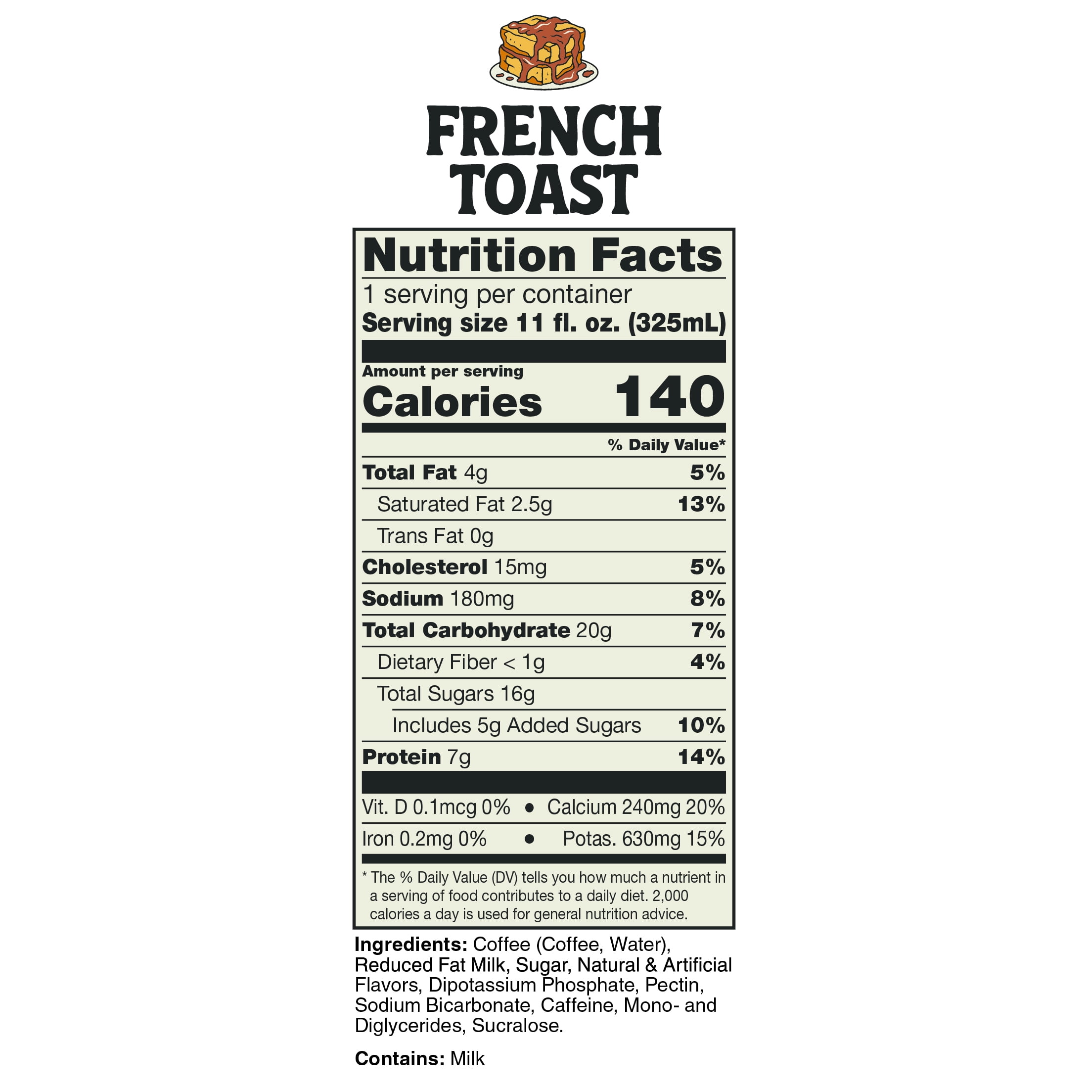 (2 pack) Bones Coffee Company French Toast Flavored Iced Coffee Latte, Ready To Drink Canned Coffee, 11 fl oz Can