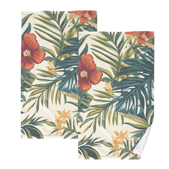 Ryvnso Tropical Leaf Flower Cotton Hand Towels Sets Face Towel 2 PCs Bathroom Decorative