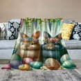 thumbnail image 2 of JEUXUS Easter Gnome And Bunny Colorful Easter EggEaster Spring Colorful Flower Easter Egg Butterfly Rabbit Flannel Throw Blanket White, 2 of 6