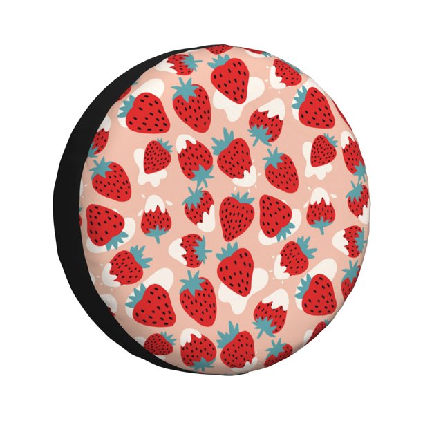 Fotbe Red Strawberry Funda de Llanta de Repuesto con Estampado, Engrosada, Ajuste Universal para Jeep, Remolque, RV, SUV, Camión-17 inch