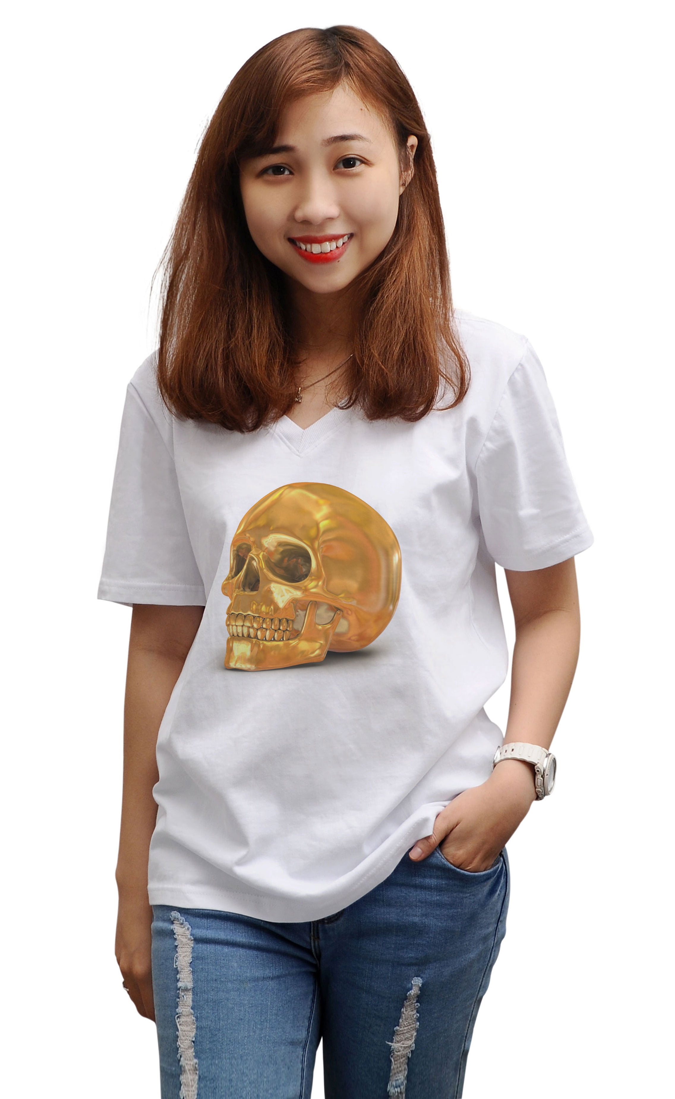 Neon Skull Print 100% Cotton V-Neck Short Sleeves Loose Top Tee Shirt WTS_16 2XL Neon Skull Print 100% Cotton V-Neck Short Sleeves Loose Top Tee Shirt WTS_16 2XL