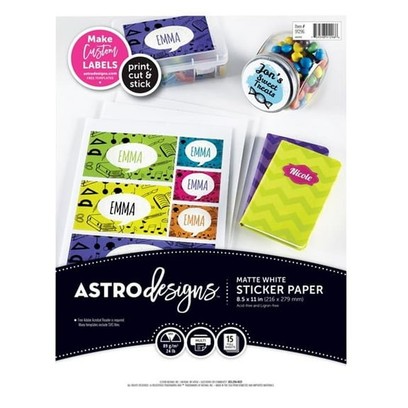 Astrobrights  8.5 x 11 in. Sticker Paper, White - 15 Sheets