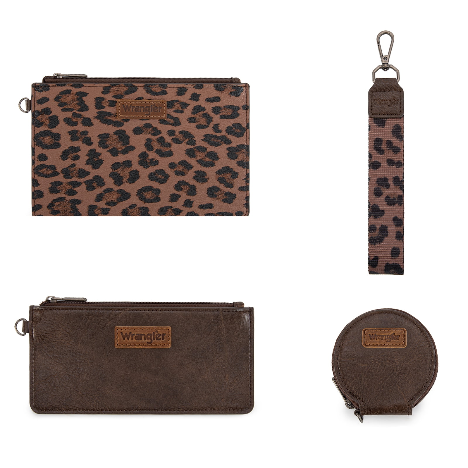 Wrangler Women's Keychain Wristlet Wallet Dual Pouch Design with Zipper Coin Purse, Spacious & Easy to Carry, Coffee