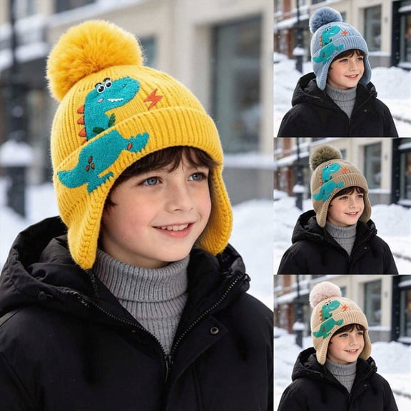 Boys Beanie Knitted Cute Dinosaur Cartoon Hat Kids Winter Warm Hat for 3-6 Years Toddler Kids Boys