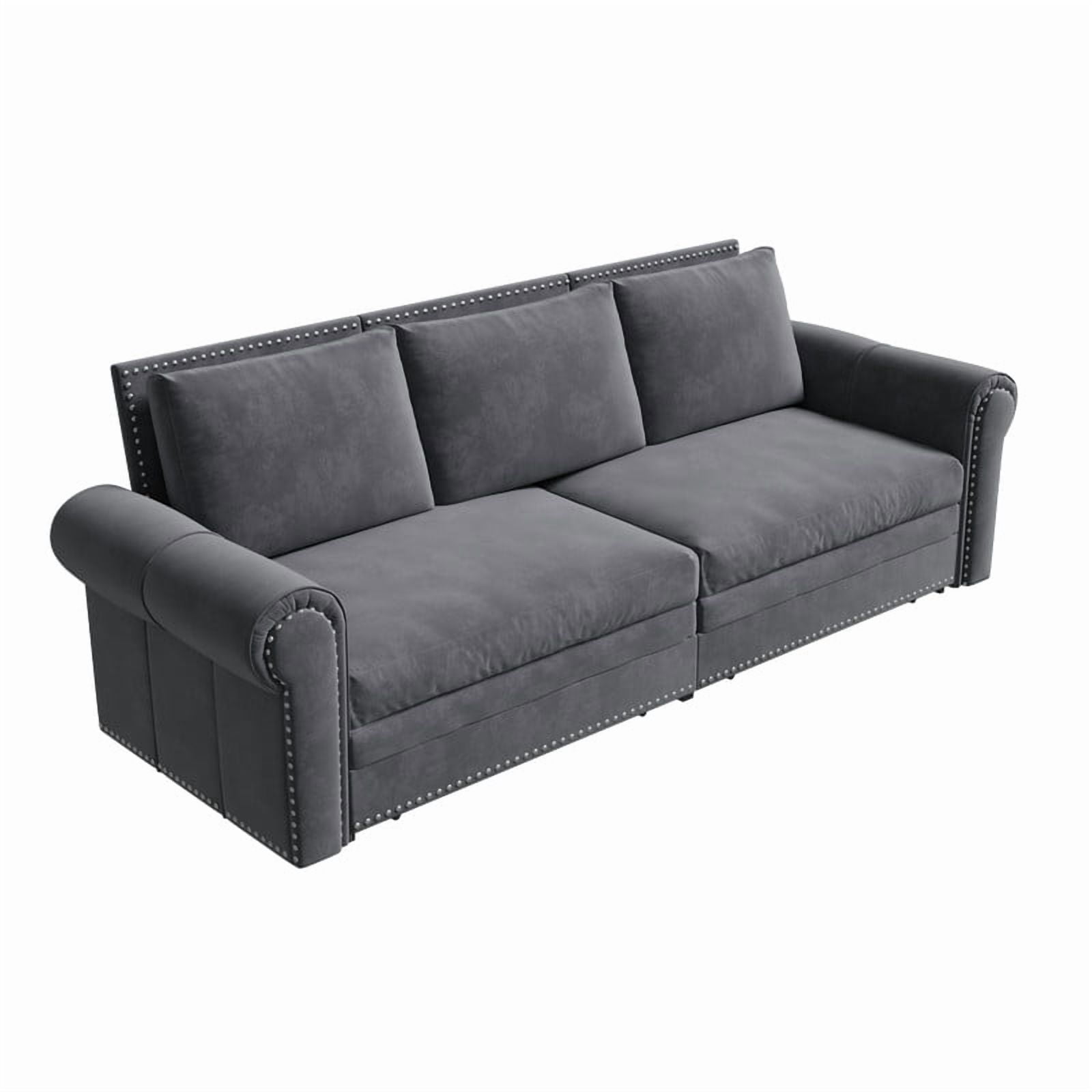 3-in-1 Velvet Convertible Sleeper Bed, 93.7" Chesterfield Sofa, King Size Pull Out Sofa Bed with Nailhead Trim & Rolled Arms, , Multi-Functional Futon Bed for Living Room, Bedroom, Apartment