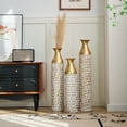 thumbnail image 4 of Aukfa Metal Decorative Tall Floor Vase,Set of 3 Vases Gilded White 3D Relief,24"/ 29"/32. 68" H,Gold, 4 of 8