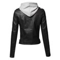 thumbnail image 2 of FashionOutfit Women's Casual Detached Hood Zipper Closure Notched Collar Leather Jacket, 2 of 5