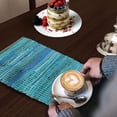 thumbnail image 2 of Perilla Home Natural Chindi Jute Placemats Set of 4 Vintage Boho 13x19 Inch Table Mats for Kitchen Dining Home Decor Rectangle Turquoise Stripe Rustic Placemat, 2 of 7
