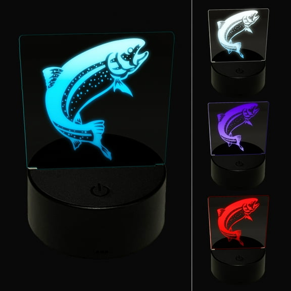 Jumping Rainbow Trout Fish LED Night Light Sign 3D Illusion Desk Nightstand Lamp