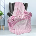 thumbnail image 4 of Queen Soft Flannel Fleece Throw Blanket, Childhood Theme Pink Heart Shaped Princess Crown on Radial Backdrop Romantic, Cozy Plush for Indoor and Outdoor Use, 50" x 70", Pink Pale Pink, by Ambesonne, 4 of 5